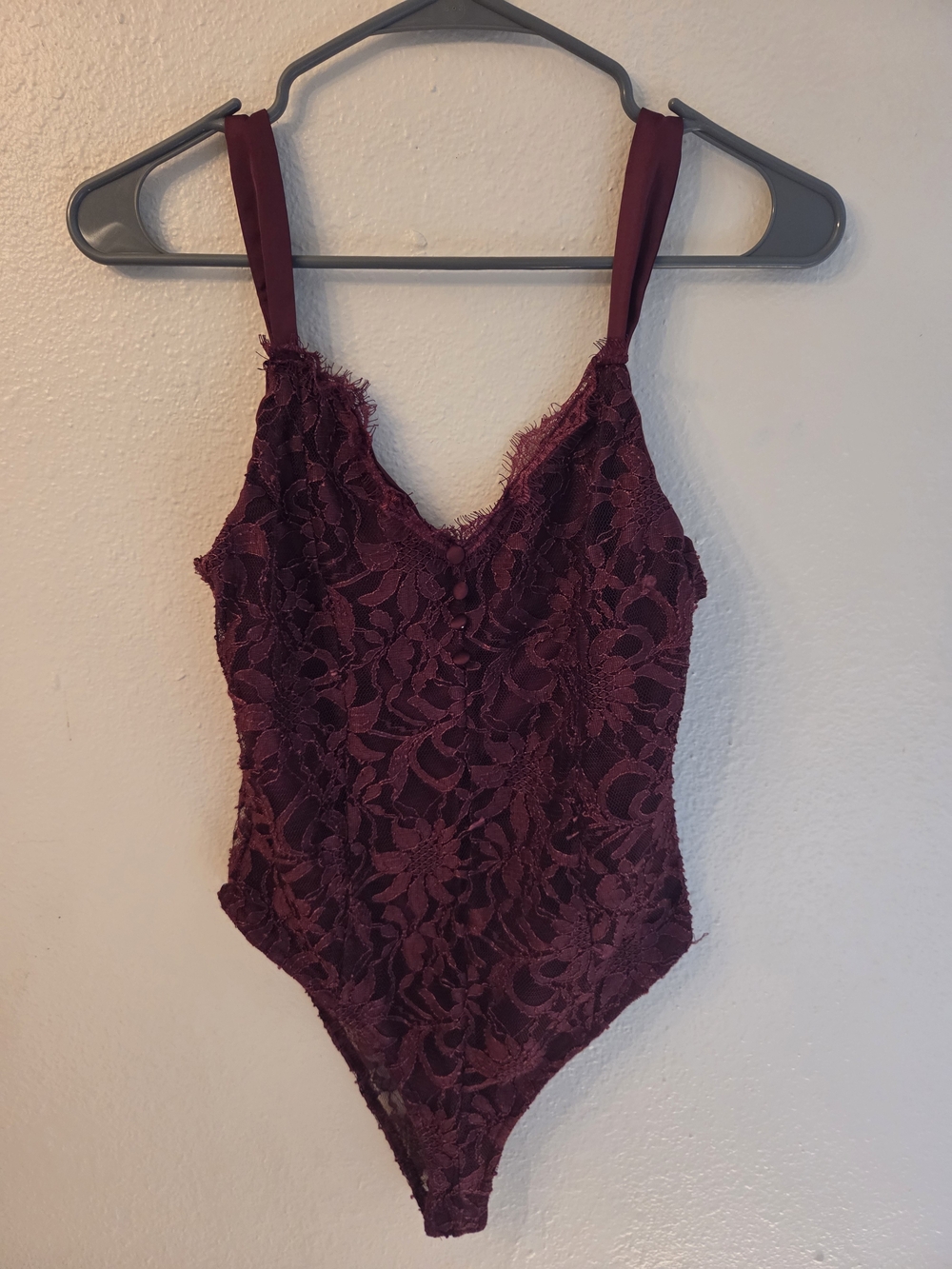Trixxi Burgundy Lace V-Neck Bodysuit